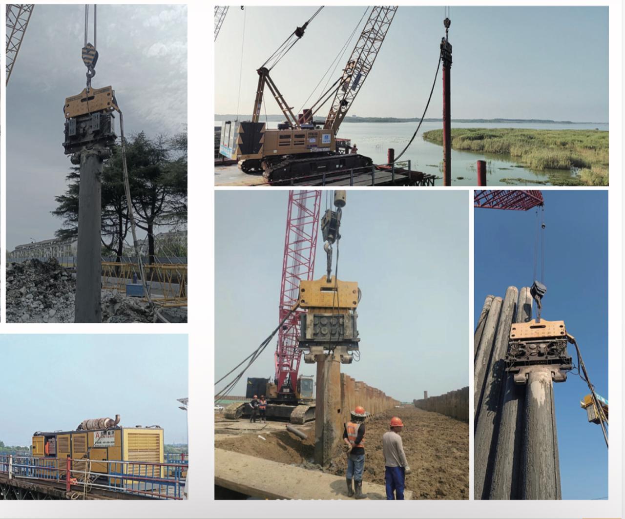 Sheet piling installations and vibratory hammer operations collage