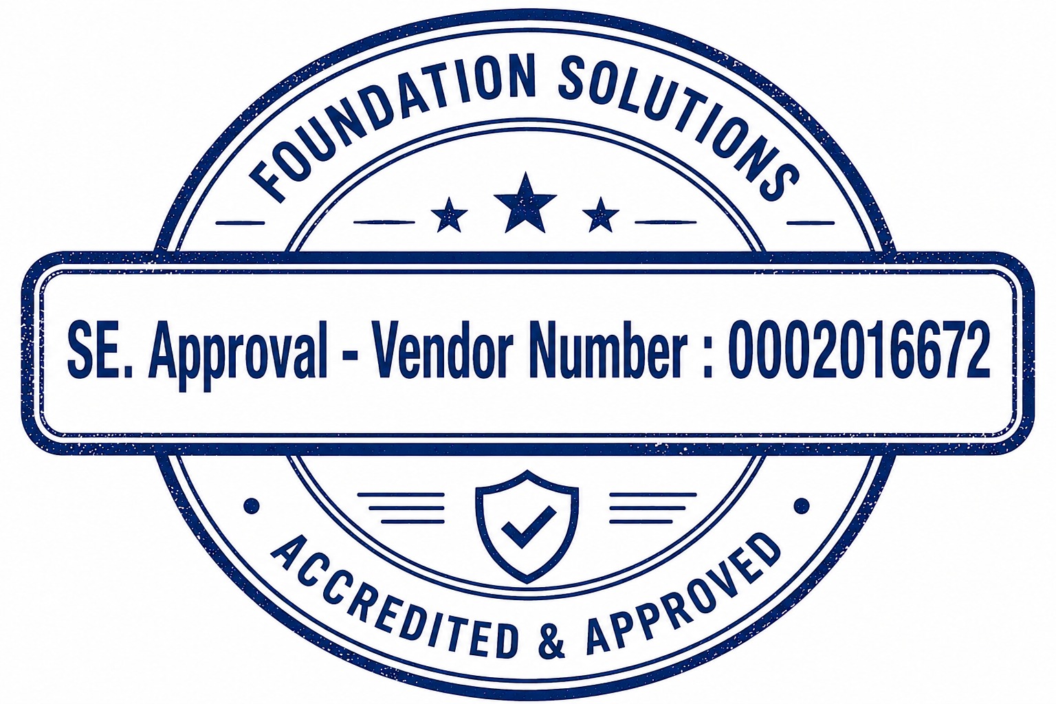 Foundation Solutions SE. Approval vendor stamp, vendor number 0002016672
